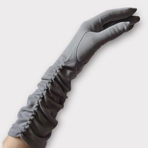 60S Ruched Mid Length Gloves Dove Gray New Deadstock Ladies Gloves Germany 6 1/2